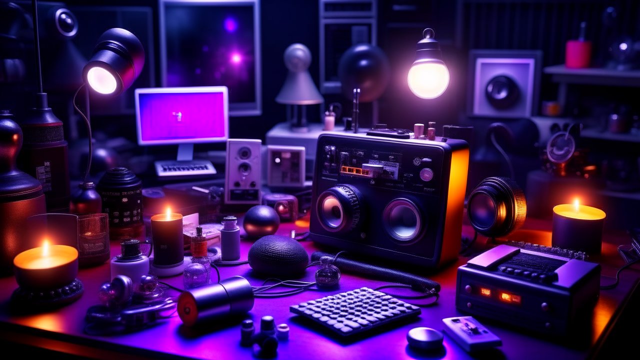 Photo Realistic Concept of Retro Audio and Tech Gadgets on Desk