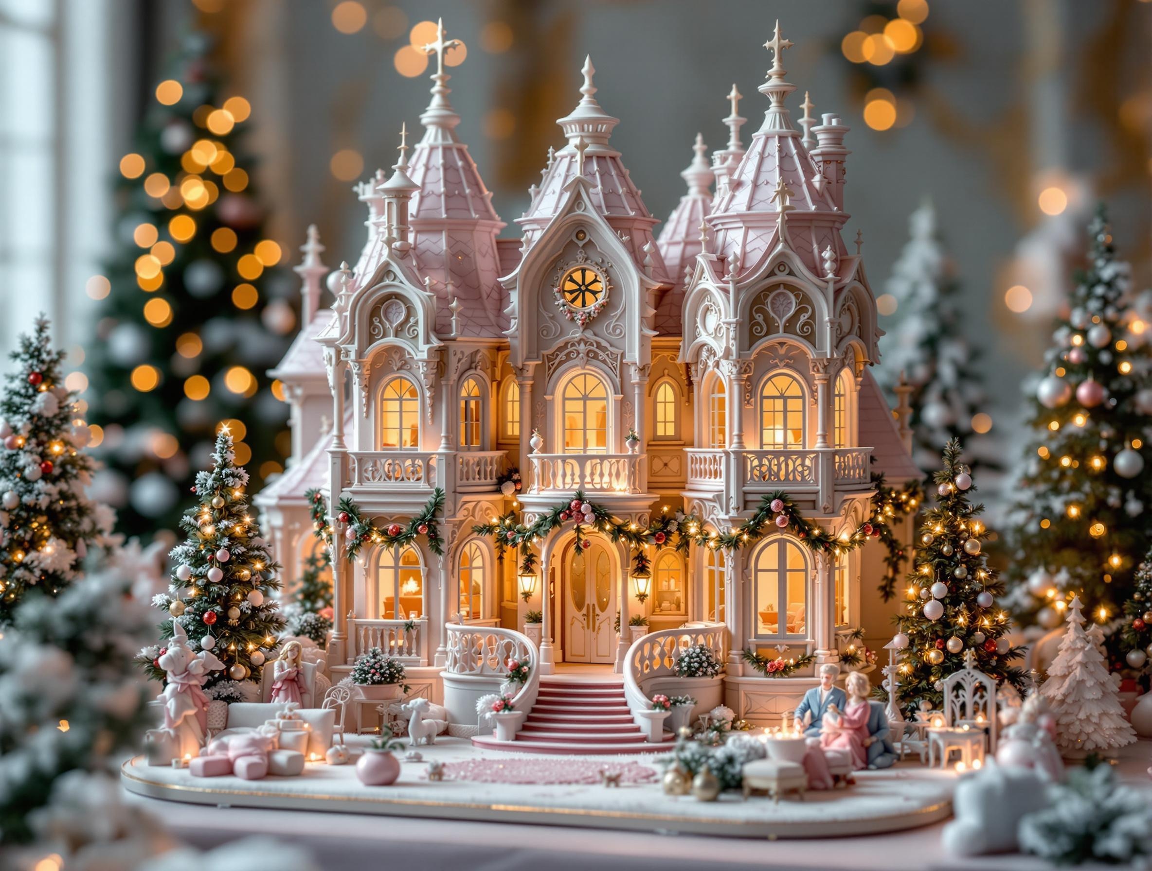 Photo Realistic Miniature Victorian House with Christmas Decorations