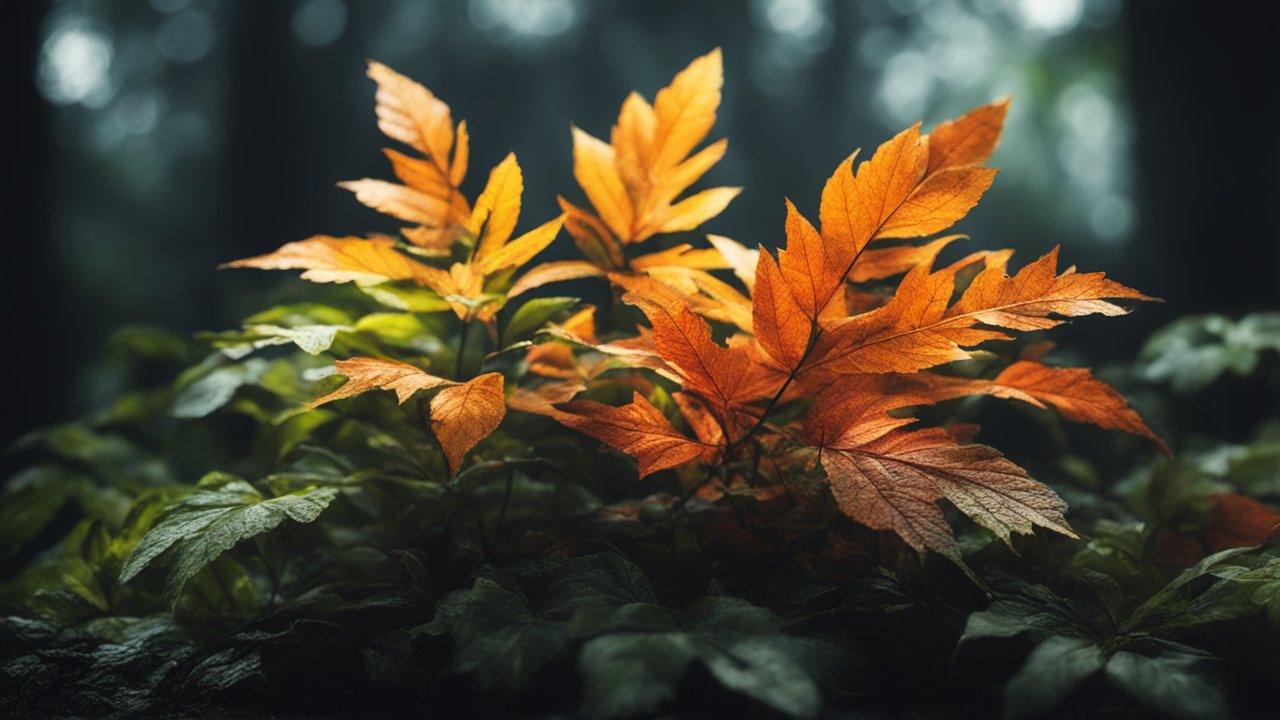 Photorealistic Autumn Leaves with Fluorescent Glow