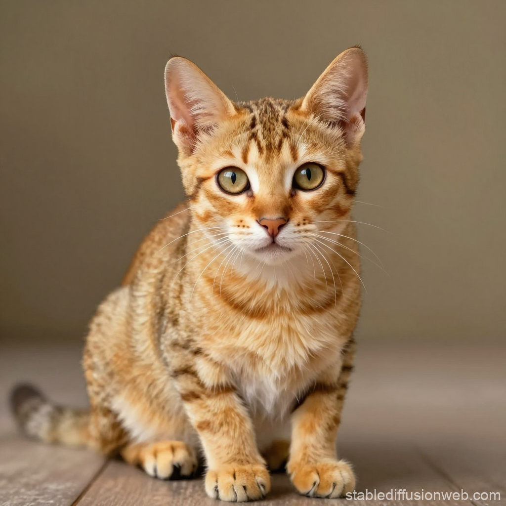 Photorealistic Bengal Kitten Sitting on Wooden Floor