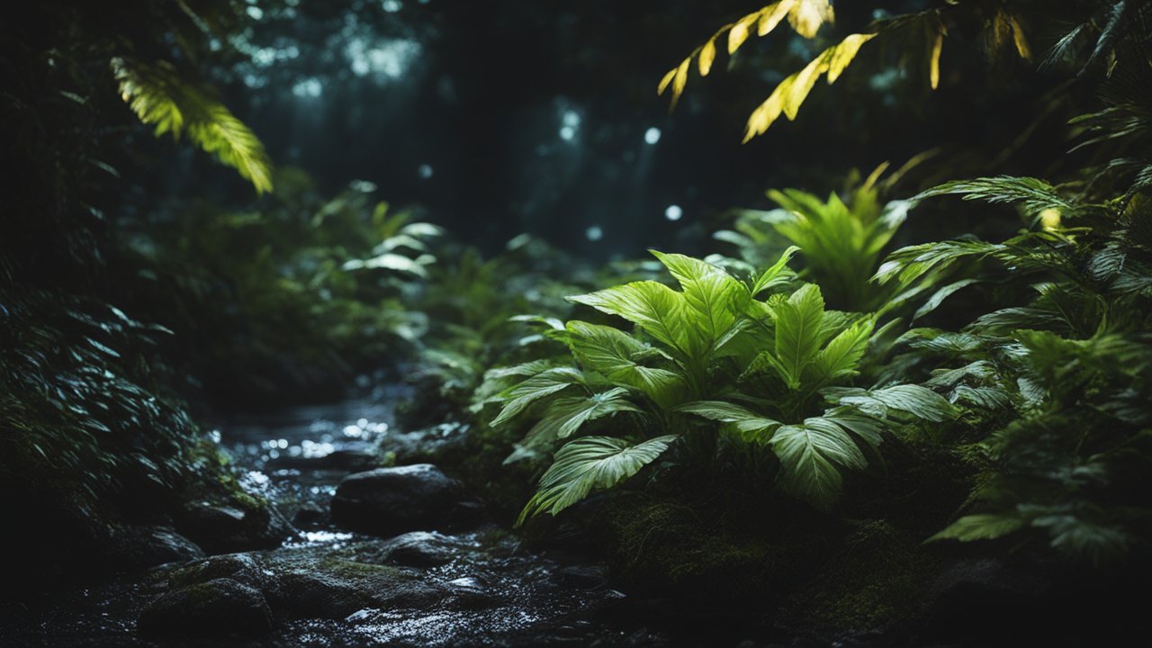 Photorealistic Forest Stream with Lush Green Foliage