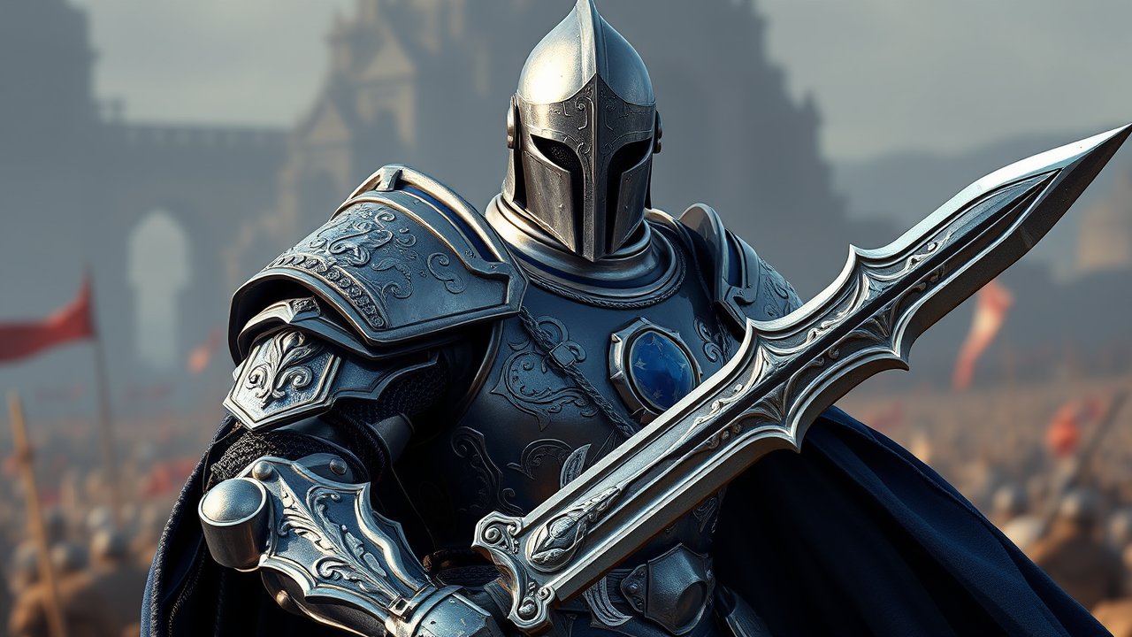 Photorealistic Knight in Ornate Armor with Sword
