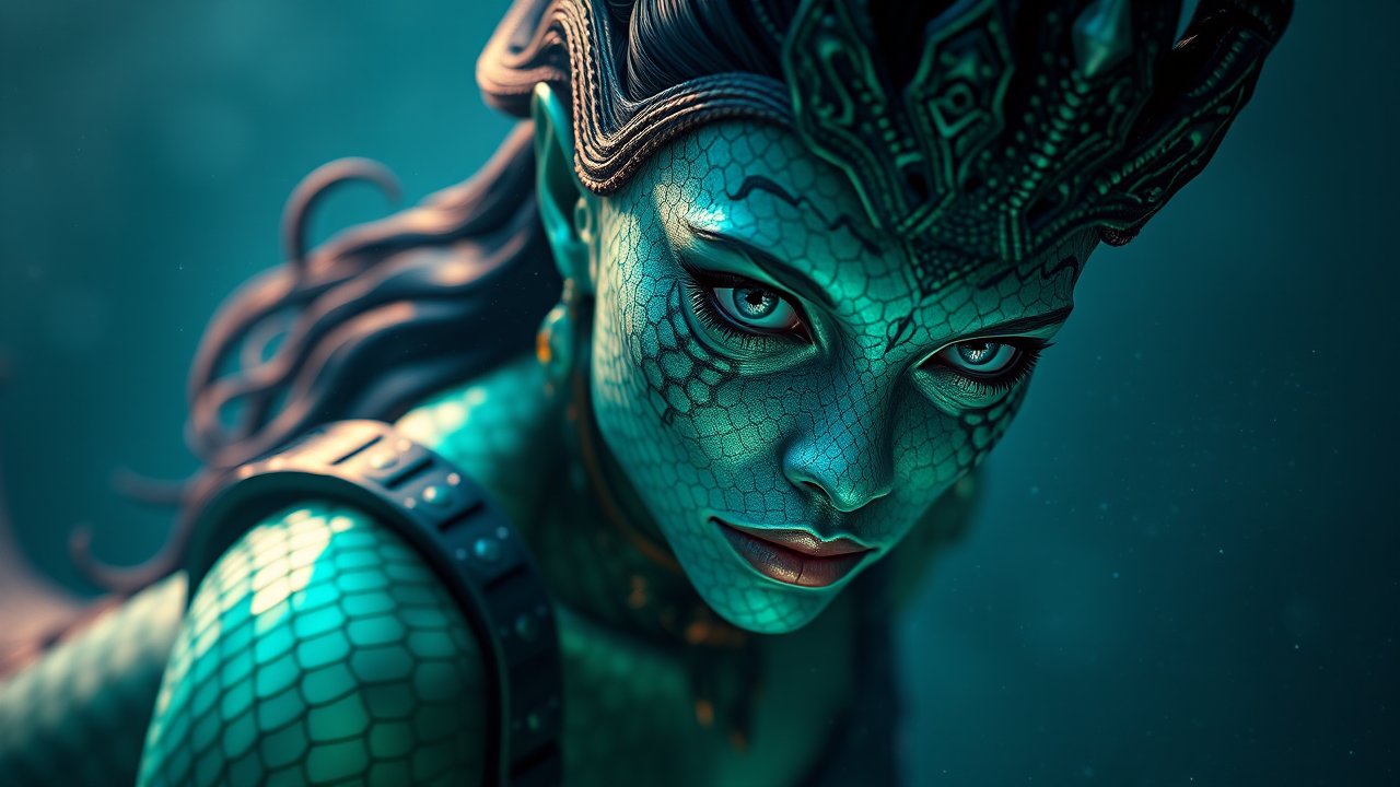 Photorealistic Portrait of a Mystical Serpent Queen