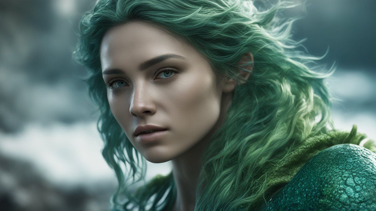 Photorealistic Portrait of a Woman with Green Hair