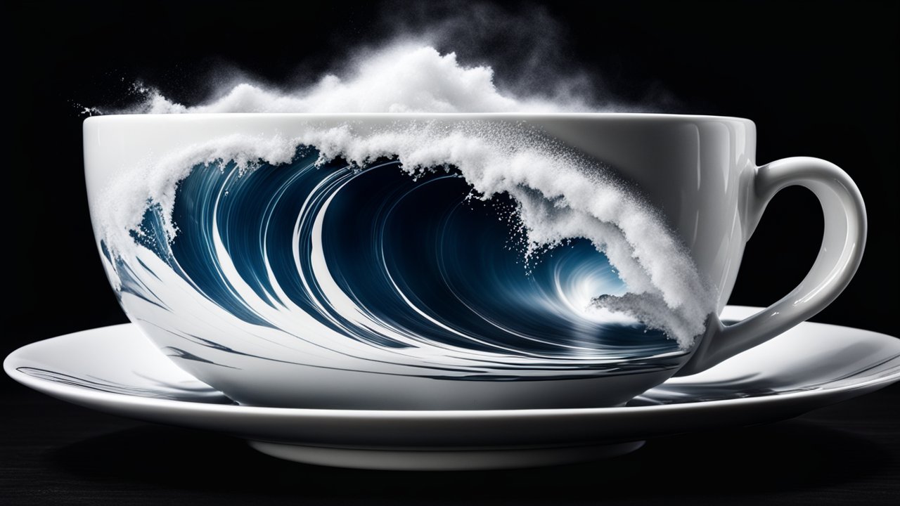 Photorealistic Teacup with Ocean Wave Design
