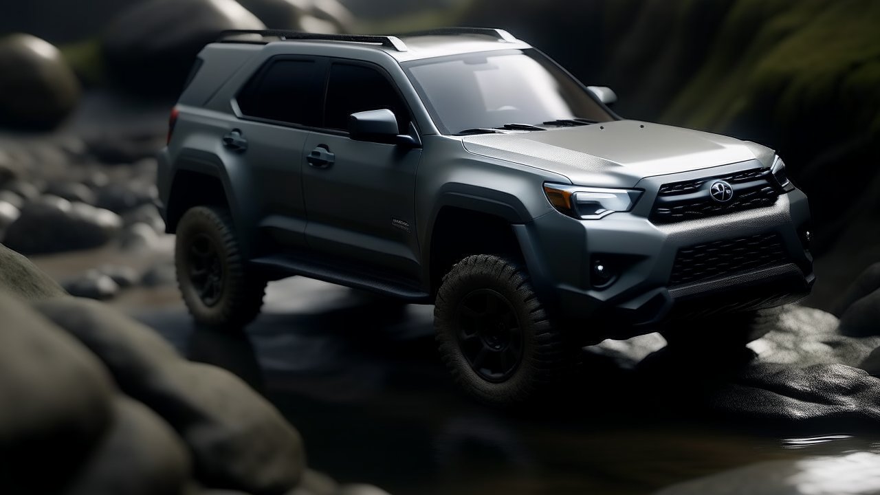 Photorealistic Toyota SUV in Rocky Stream Setting