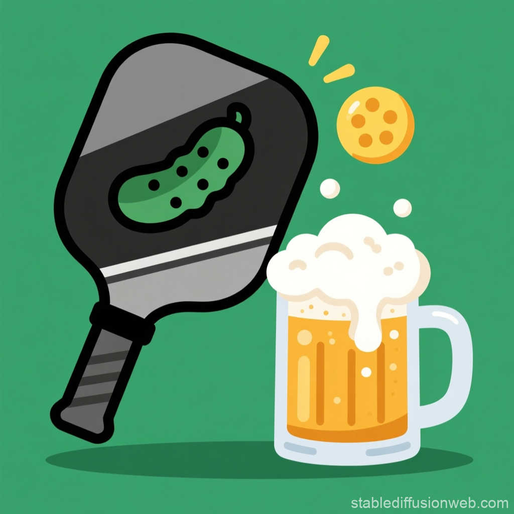 Pickleball Paddle Cheers with Beer Mug Illustration