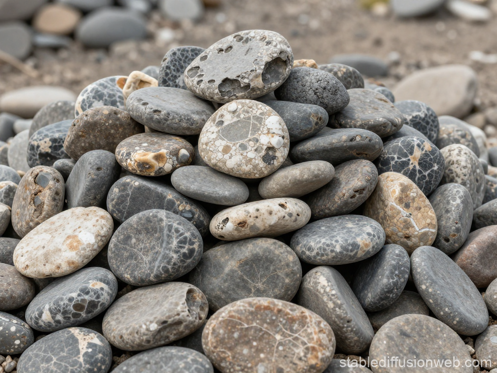 Pile of Smooth Patterned Stones on Ground