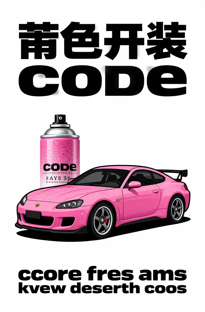 Pink Glitter Spray Paint and Sports Car Illustration