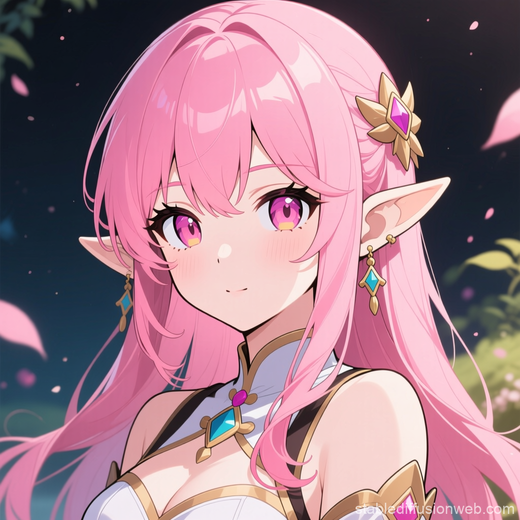 Pink-Haired Elf with Enchanting Eyes in Anime Style