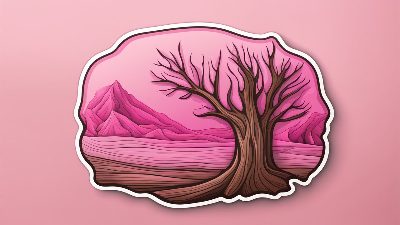 Pink Landscape with Tree and Mountains Sticker