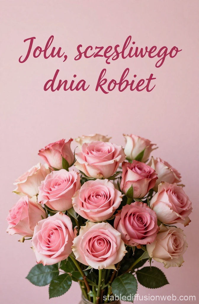 Pink Roses Bouquet with Women's Day Greeting in Polish