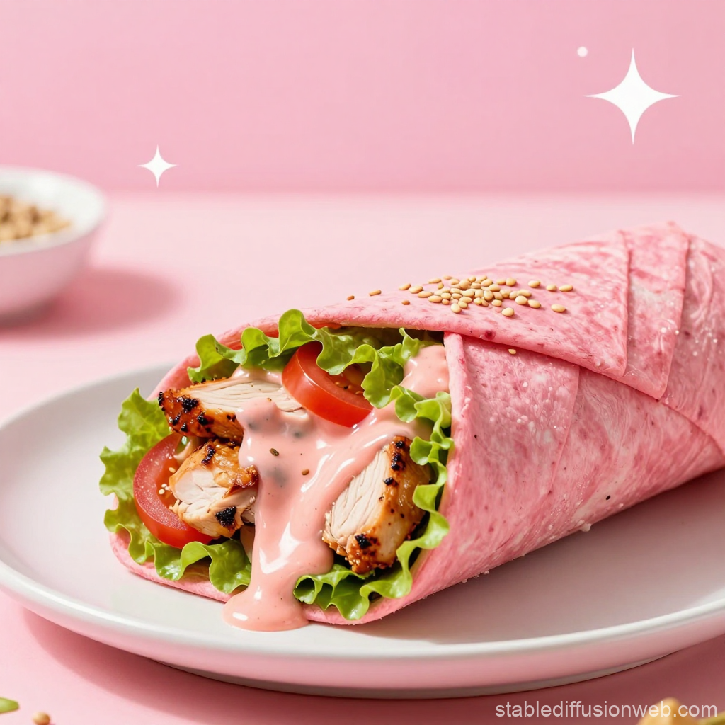 Pink Shawarma Wrap with Grilled Chicken and Fresh Vegetables