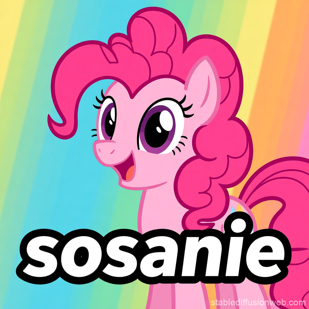 Pinkie Pie Meme with Colorful Rainbow Background