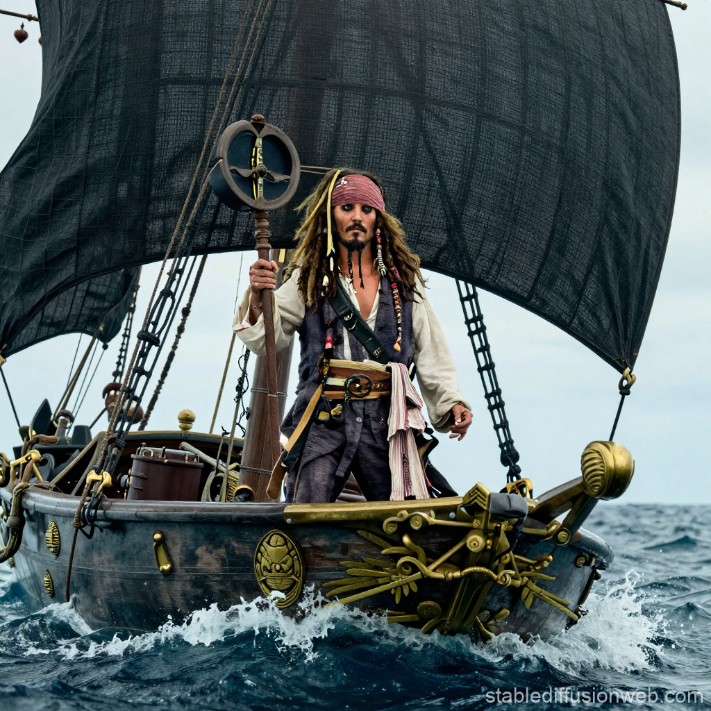 Pirate Captain on a Vintage Ship with Black Sails
