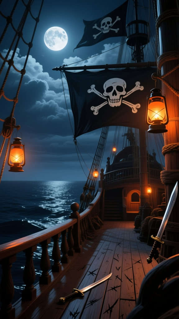 Pirate Ship Deck Under Moonlight
