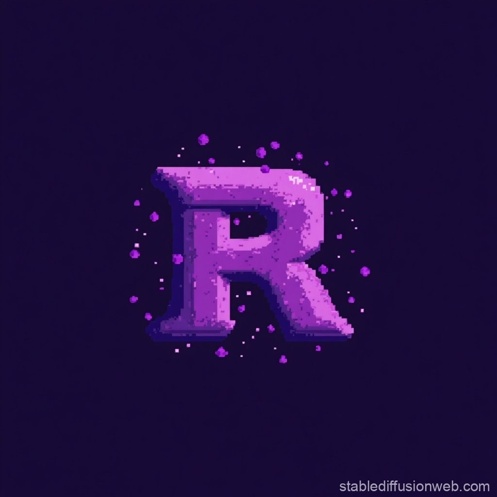 Pixel Art 3D Letter R with Purple Particles