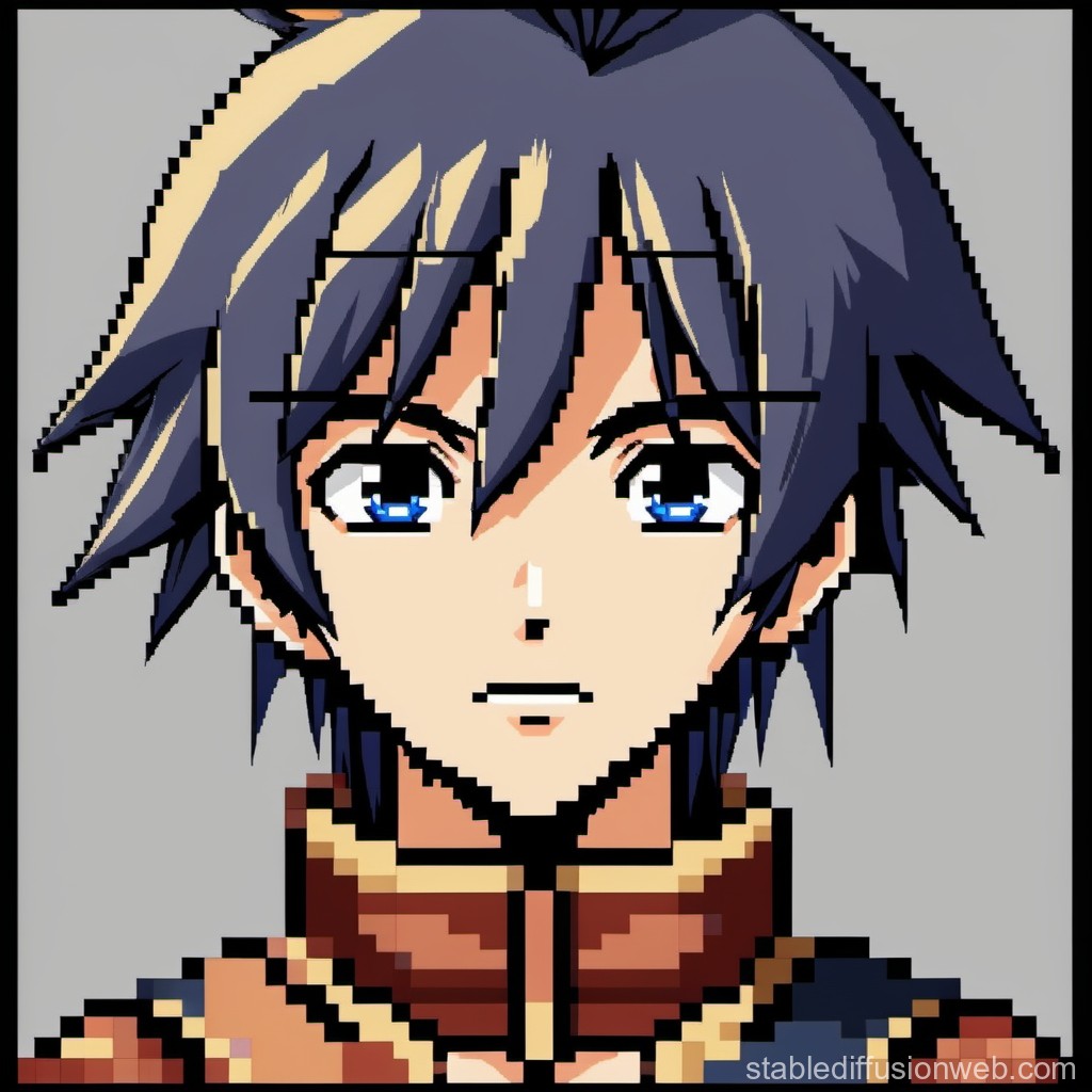 Pixel Art Anime Male Character Portrait