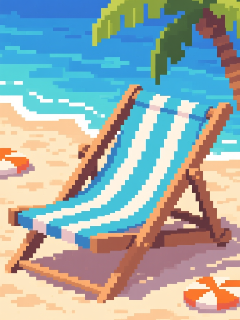 Pixel Art Beach Deckchair by the Ocean