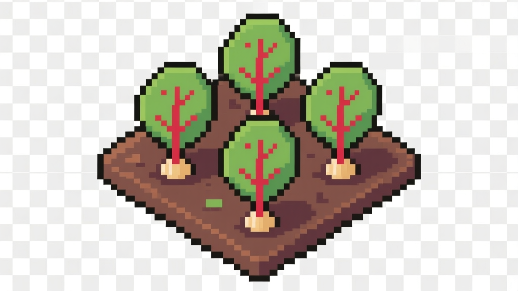 Pixel Art Beet Seedlings on Soil Patch