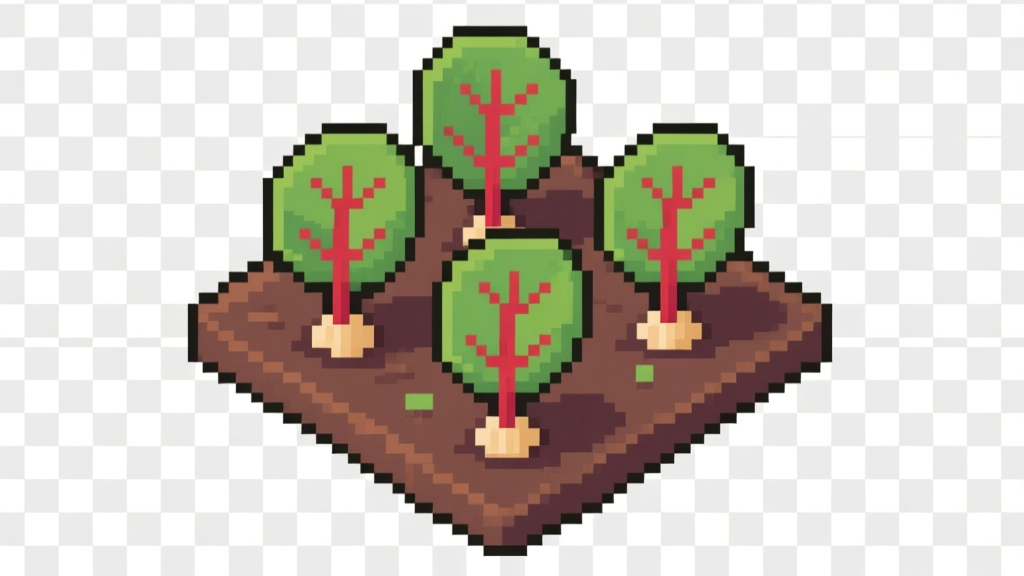 Pixel Art Beet Seedlings on Soil Patch