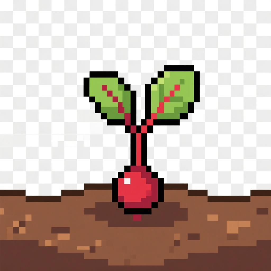 Pixel Art Beet Sprout Growing in Soil