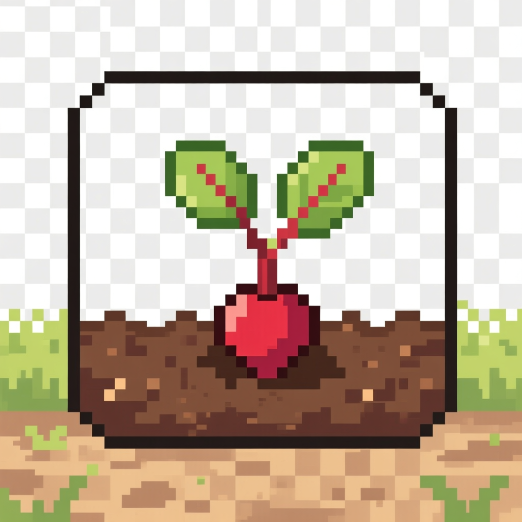 Pixel Art Beet Sprout Growing in Soil