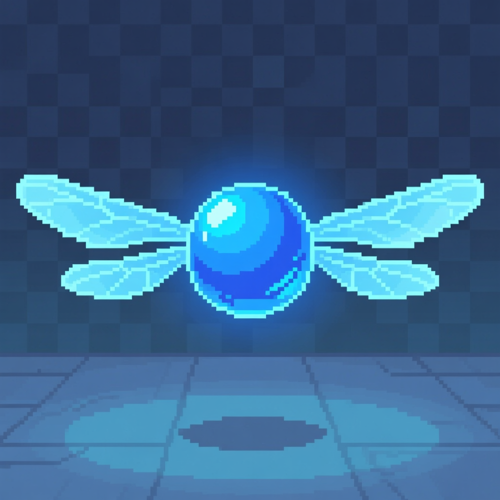 Pixel Art Blue Glowing Memory Core with Wings