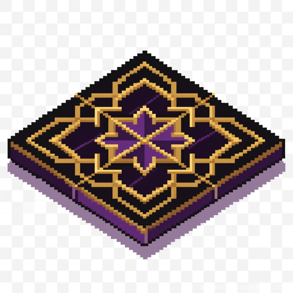 Pixel Art Brass Inlay Tile with Geometric Pattern