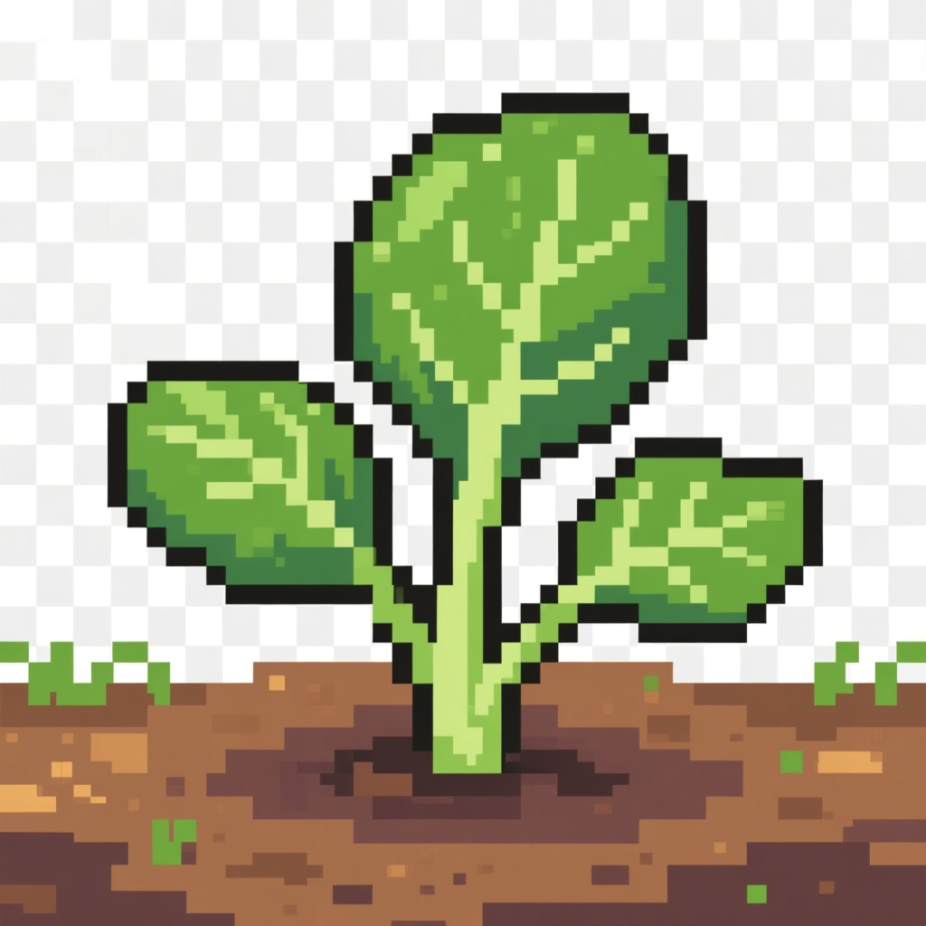Pixel Art Brassica Seedling Growing in Soil