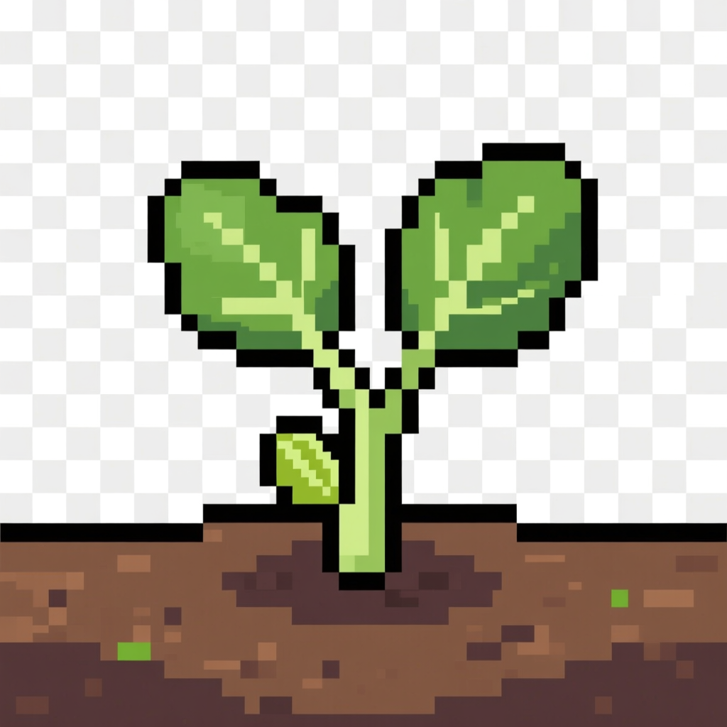Pixel Art Brassica Seedling Growing in Soil