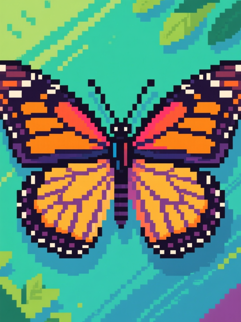 Pixel Art Bright Butterfly Close-Up