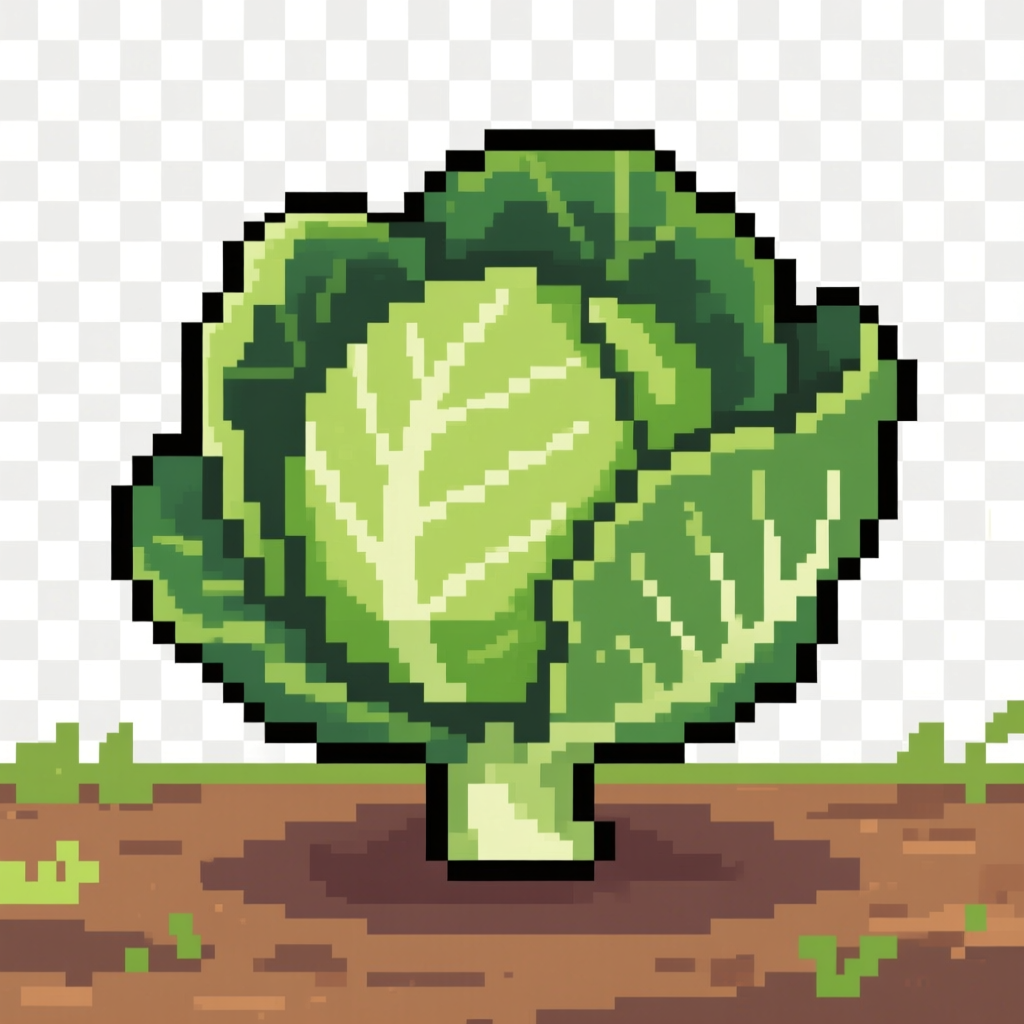 Pixel Art Cabbage Growing in Soil
