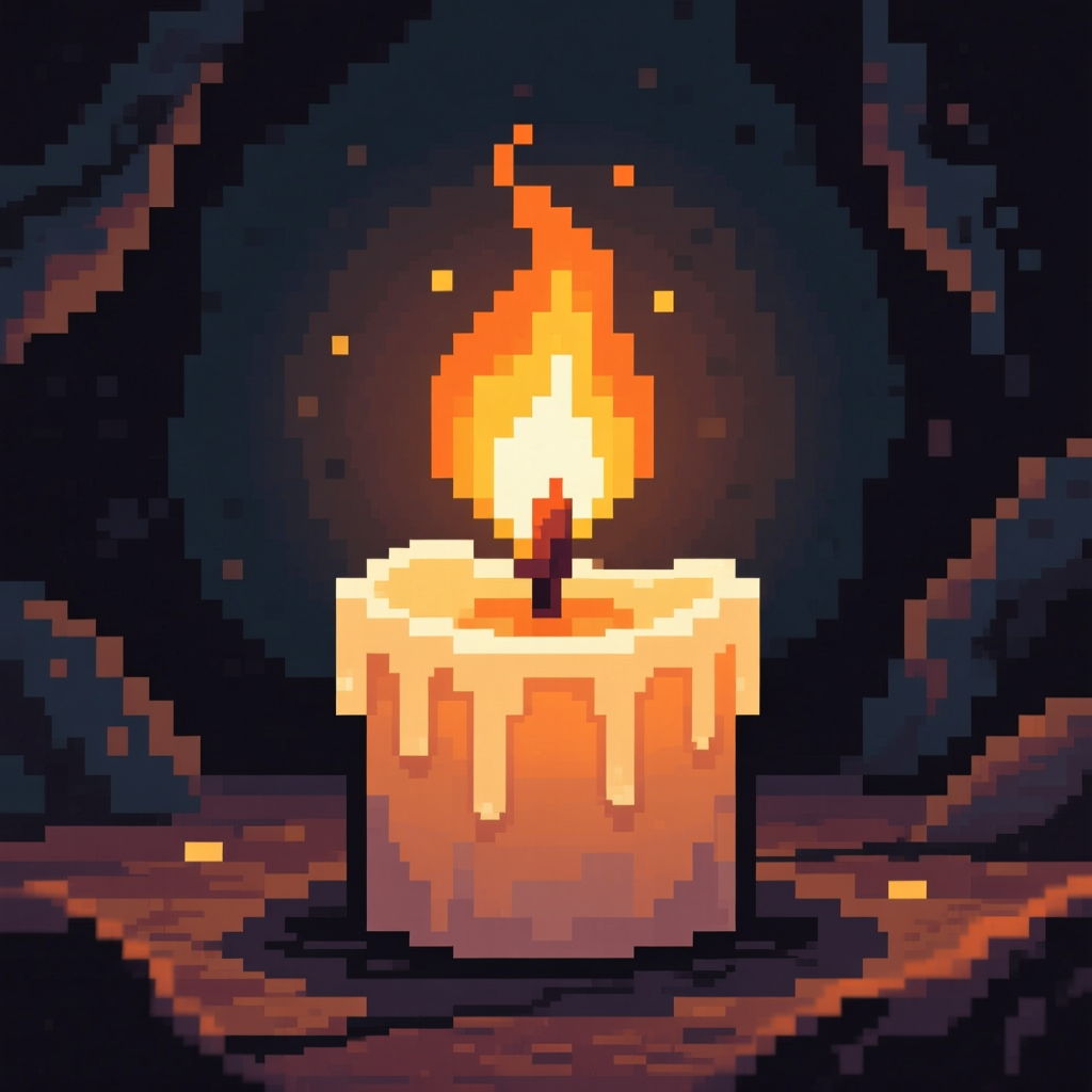 Pixel Art Candle Flame in Dark Surroundings