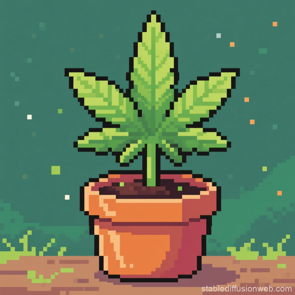 Pixel Art Cannabis Plant in Pot