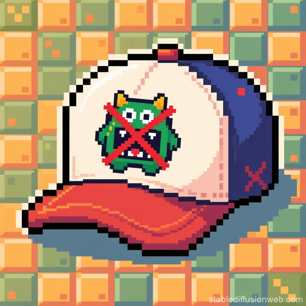 Pixel Art Cap with Crossed Out Green Monster