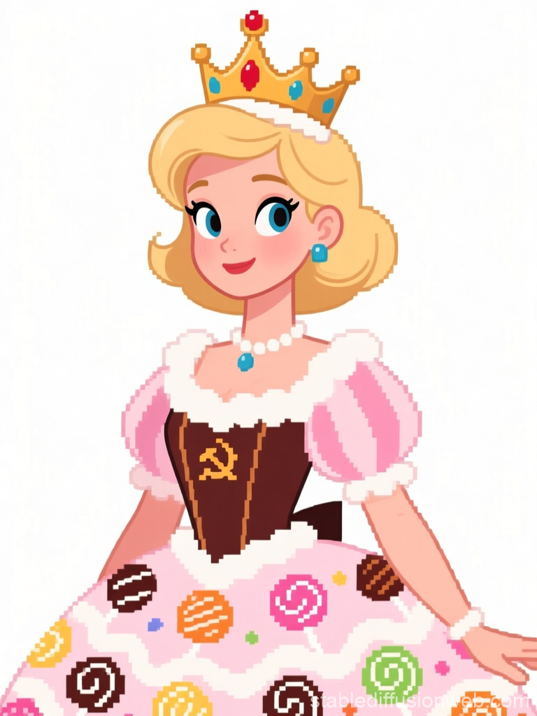 Pixel Art Cartoon Queen with Soviet Symbol
