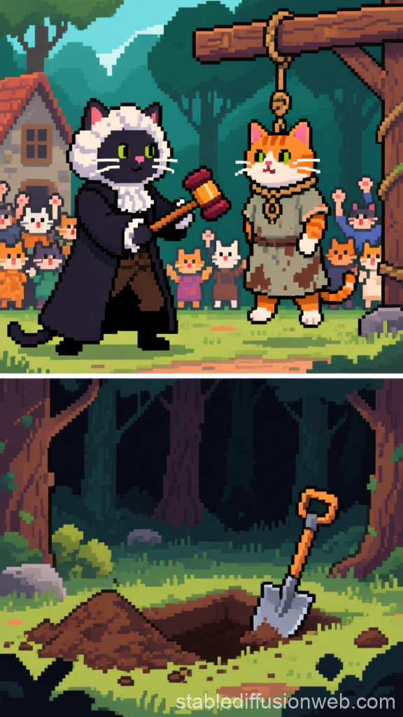 Pixel Art Cat Judge Sentences Hanging Cat