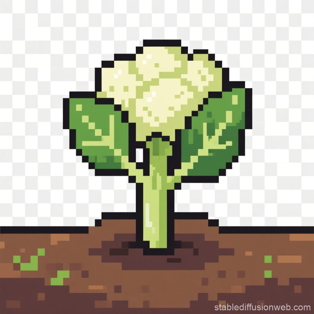 Pixel Art Cauliflower Seedling Growing in Soil
