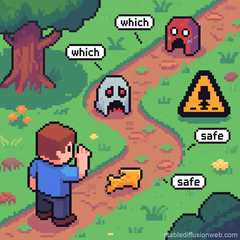 Pixel Art Character Choosing the Safest Path