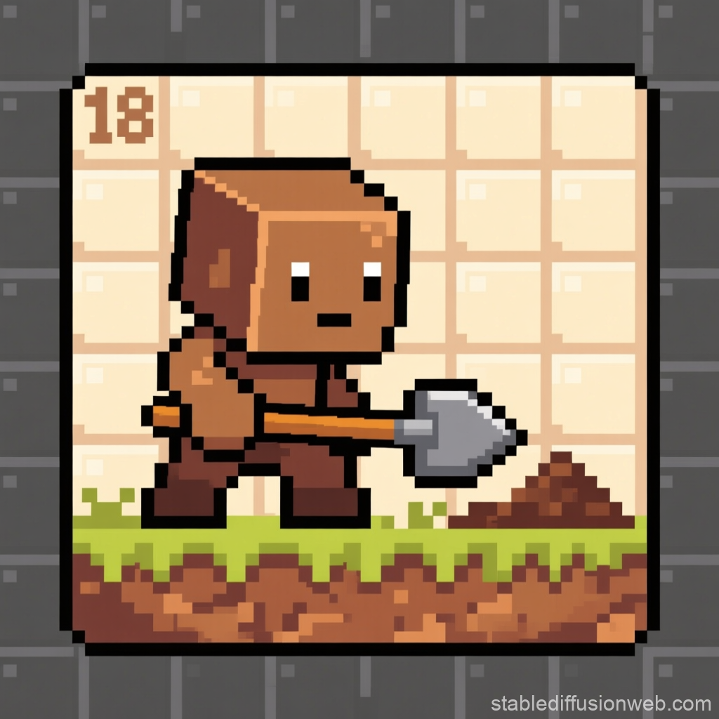 Pixel Art Character Digging with Shovel