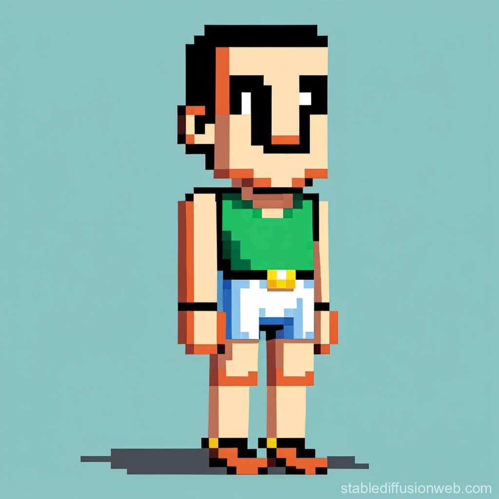 Pixel Art Character in Green Tank Top and Shorts