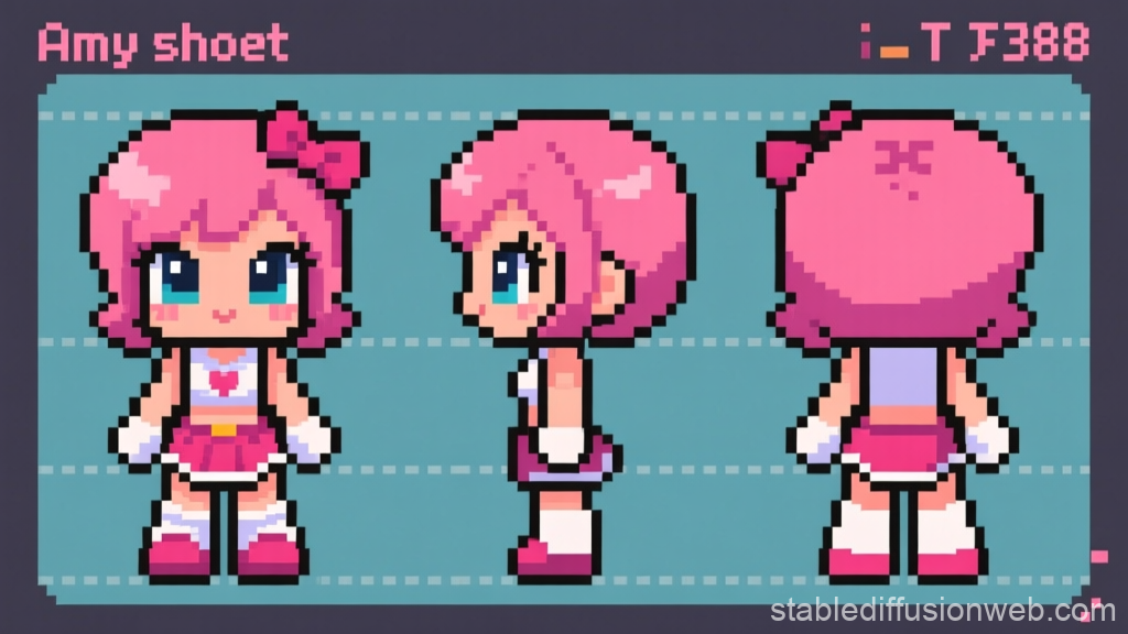 Pixel Art Character Model Sheet of Amy Rose