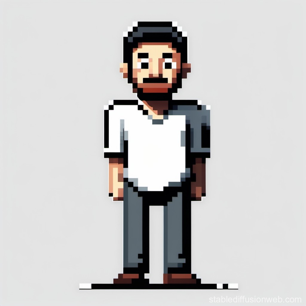 Pixel Art Character with Beard and Casual Outfit