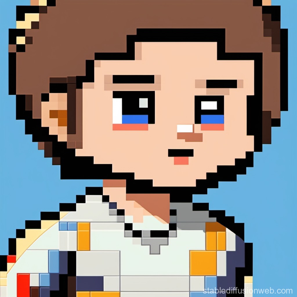 Pixel Art Character with Blue Eyes and Brown Hair