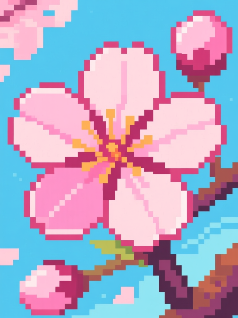 Pixel Art Cherry Blossom Close-Up