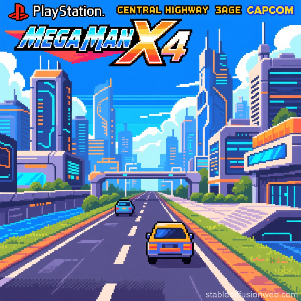Pixel Art City Highway Inspired by Mega Man X4