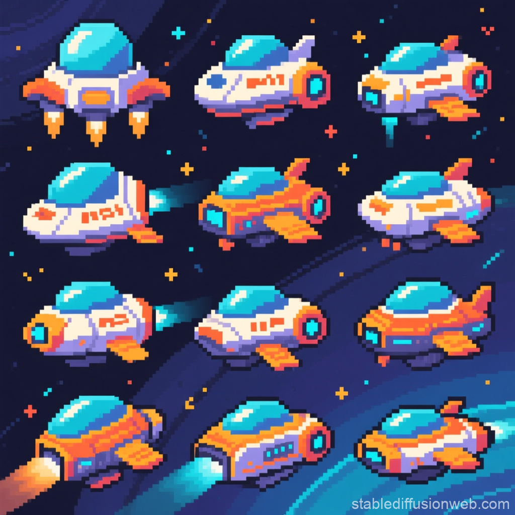 Pixel Art Collection of Colorful Space Ships