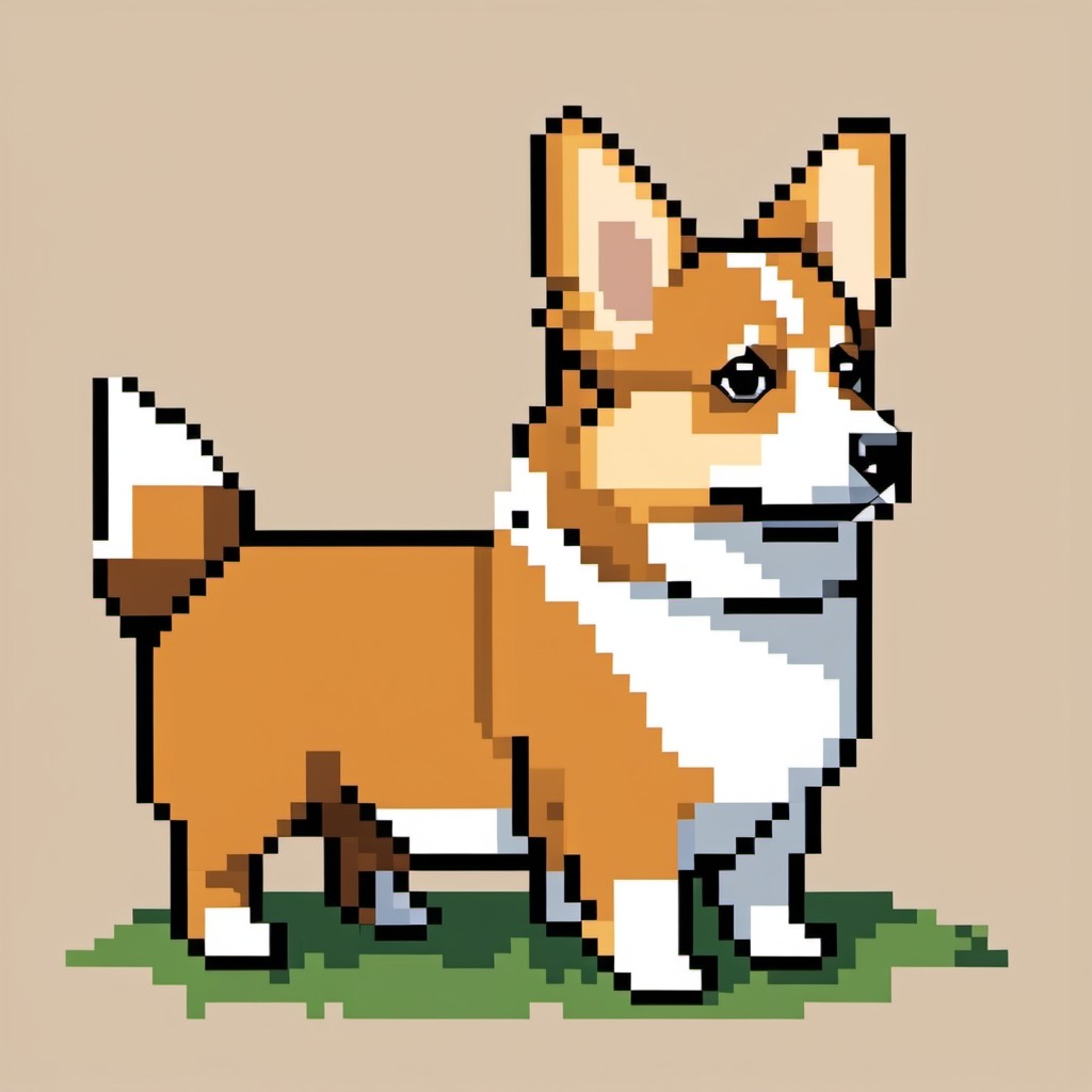 Pixel Art Corgi Dog Standing on Grass