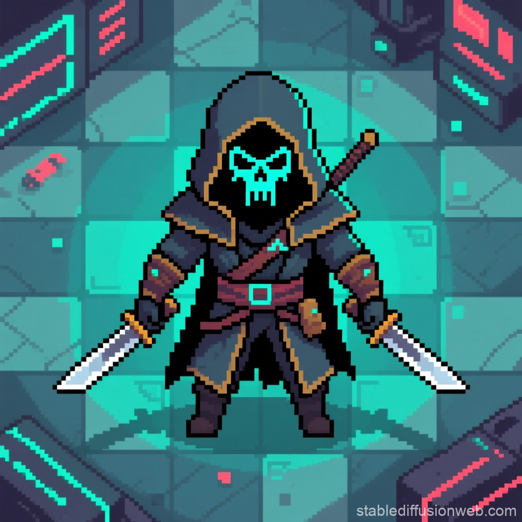 Pixel Art Cyberpunk Assassin with Dual Blades